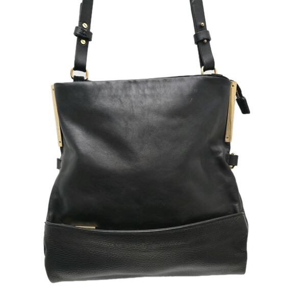 Halston Heritage Black Leather Shoulder Hobo Bag Purse - Picture 2 of 16